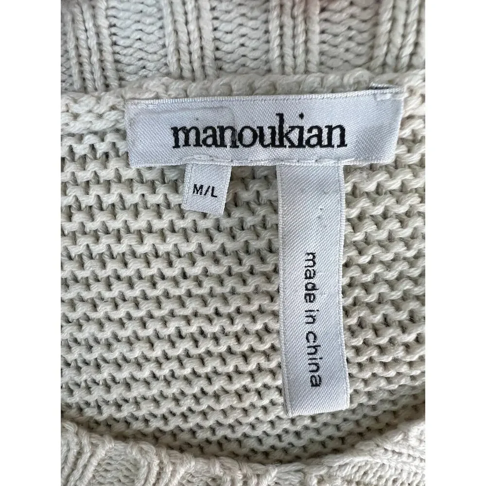 Manoukian Ivory V-Neck Relaxed Fit Long Sleeve Knit Top Sweater Medium Large M/L